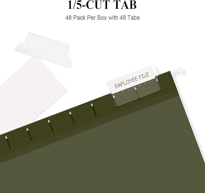 ViVin Hanging File Folders, 1/5-Cut Adjustable Tabs with 48 Per Box, 2 Inch Expansion, 48 Pack Letter Size Hanging File Folders, Designed for Office Home School Filing Cabinet(Green)