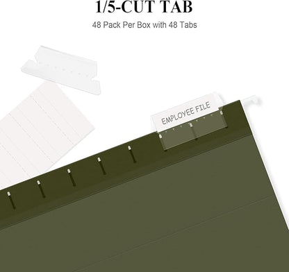 ViVin Hanging File Folders, 1/5-Cut Adjustable Tabs with 48 Per Box, 2 Inch Expansion, 48 Pack Letter Size Hanging File Folders, Designed for Office Home School Filing Cabinet(Green)