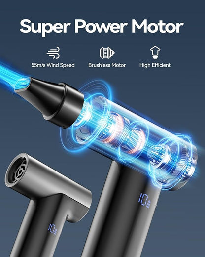 Compressed Air Duster【2025 Upgraded】 200000RPM Super Power Electric Air Duster, 11-Gear Speed Mini Blower with Aluminum Alloy, Cordless Dust Blower for Computer, Keyboard, House, Outdoor, and Car