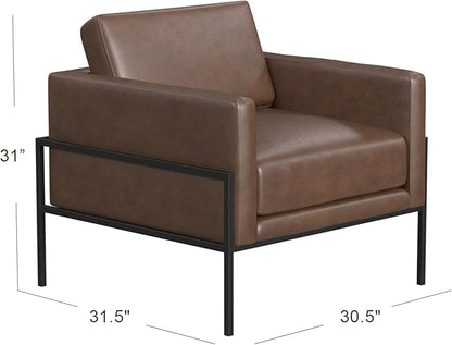 HomePop Modern Metal Frame Accent Chair Home Décor|Accent Chairs for Living Room & Bedroom - Brown Faux Leather