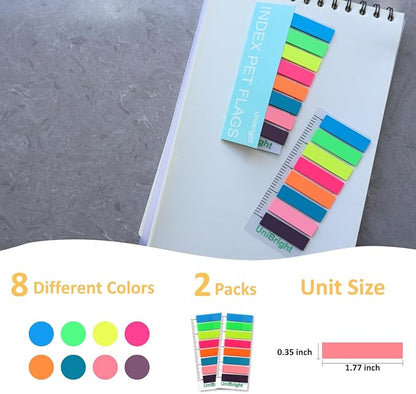 Sticky Tabs, 400 Pcs, with 4 Inch Bookmark Ruler, 8 Neon Colors 2 Sets, Use as Annotation Tabs, Book Tabs, Notebook Tabs, Page Tabs and Page Markers