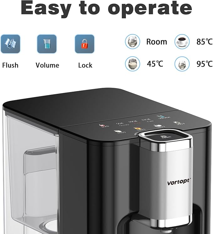 Vortopt Countertop Water Dispenser, 4L Large Capacity, 5 Temperature Settings (Normal Temperature，45℃，60℃，85℃，95℃), Activated Carbon Filter, Child Lock & Overheat Protection,UR04 Silvery