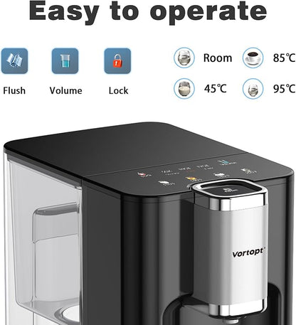 Vortopt Countertop Water Dispenser, 4L Large Capacity, 5 Temperature Settings (Normal Temperature，45℃，60℃，85℃，95℃), Activated Carbon Filter, Child Lock & Overheat Protection,UR04 Silvery