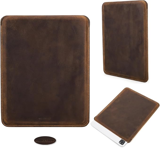 Top Grain Leather 12.9" Tablet Sleeve Slim Protector, Vintage Design, Fully Handmade, Compatible with 12.9" iPad Pro 3/4/5/6 Gen, Fits A2233 A2069 A2378 A2379 A2461 A2462, Coffee 12.9 Inch