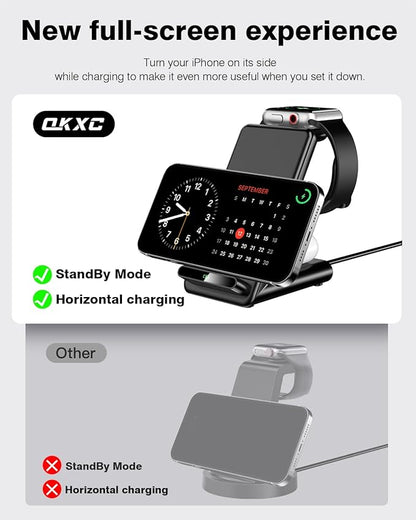 Wireless Charging Station,3 in 1 Charging Stand Made for Apple Watch Ultra 11 10 9 8 7 6 SE 5 4 3,Fast Wireless Charger Made for iPhone 17/Air/16/15/14/13/12,for AirPods Pro(with Adapter) (Black)
