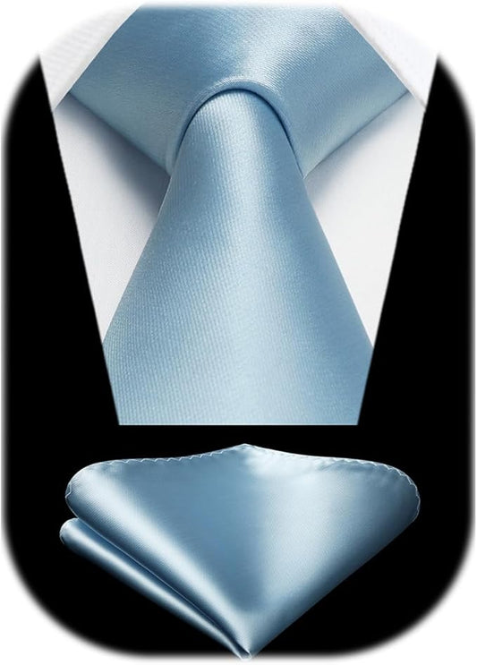 HISDERN Mens Solid Color Ties Formal Satin Necktie and Pocket Square Set Classic Wedding Business Tie & Handkerchief
