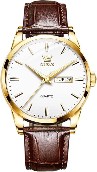 OLEVS Men's Simple Watch with Day and Date, Stainless Steel Analog Quartz Watches for Men, Classic Luminous Hands Men's Dress Watches, Black/White/Blue Dial