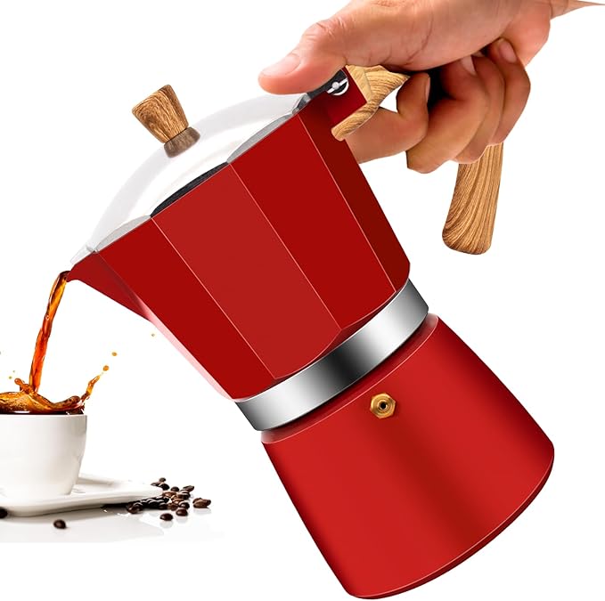 9 Cup Aluminum Moka Pot Classic Stovetop Espresso Coffee Maker 450ml 15oz Coffeemaker Percolator Mocha Pot Greca Coffee Maker Cafe Makers for Italian and Cuban Café Brewing Red