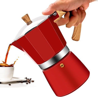 9 Cup Aluminum Moka Pot Classic Stovetop Espresso Coffee Maker 450ml 15oz Coffeemaker Percolator Mocha Pot Greca Coffee Maker Cafe Makers for Italian and Cuban Café Brewing Red