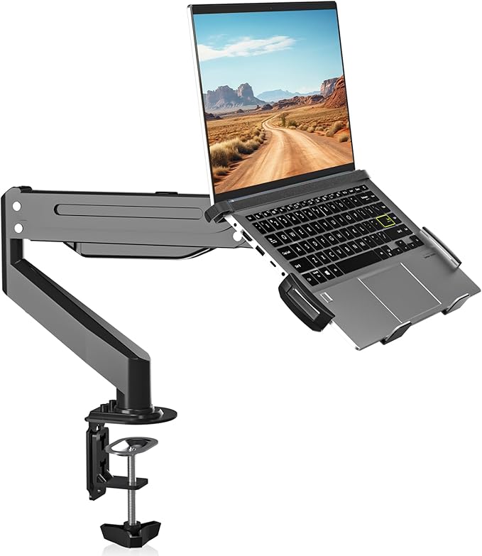 Suptek Laptop Desk Mount,Fully Adjustable Monitor and Laptop Mount Stand for 11-17 Inch Notebook and 17-32 inch Monitor Screen,Holds 22lbs with Vented Tray