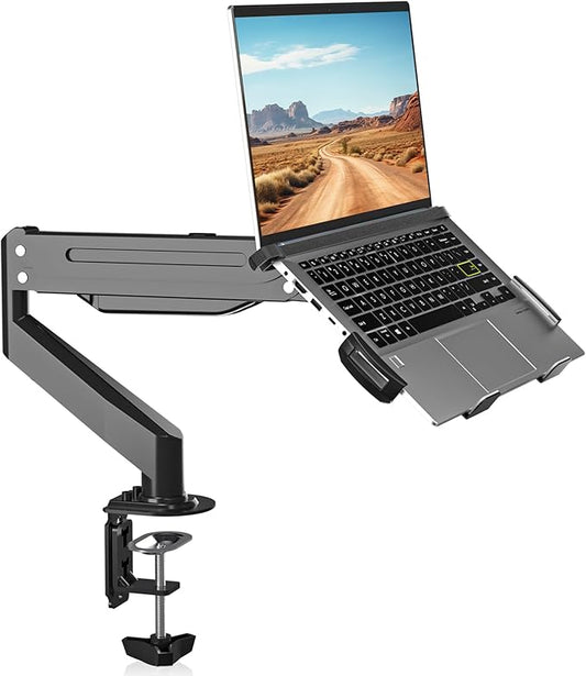 Suptek Laptop Desk Mount,Fully Adjustable Monitor and Laptop Mount Stand for 11-17 Inch Notebook and 17-32 inch Monitor Screen,Holds 22lbs with Vented Tray