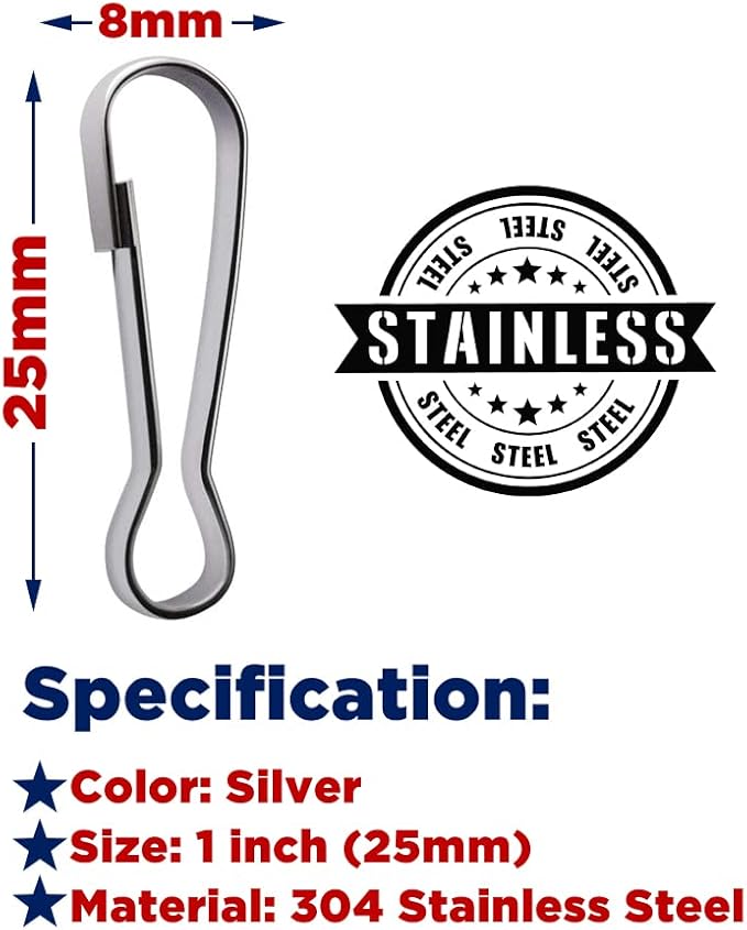 200pcs Stainless Steel Lanyard Snap Hooks 1" (25mm), Rust-Proof Spring Hooks Purse Clip for Lanyard Clasp Zipper Pull ID Card Name Tag Badges Key Chain Keyring DIY Craft