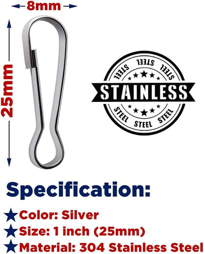 200pcs Stainless Steel Lanyard Snap Hooks 1" (25mm), Rust-Proof Spring Hooks Purse Clip for Lanyard Clasp Zipper Pull ID Card Name Tag Badges Key Chain Keyring DIY Craft