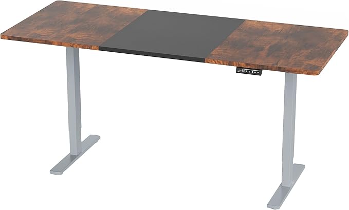 VIVO Electric 71 x 30 in Rustic Standing Desk, Memory Height Adjustment, 1B Series, Black and Vintage Brown Top, Gray Frame, DESK-KIT-1G7BN