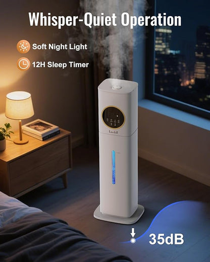 Humidifiers for Bedroom, 2.1Gal/8L Humidifier large room with Essential Oil Diffuser, Night Light, Top Fill Whole House Cool Mist Humidifiers for Plants Baby Kids Adults Greenhouse(White)