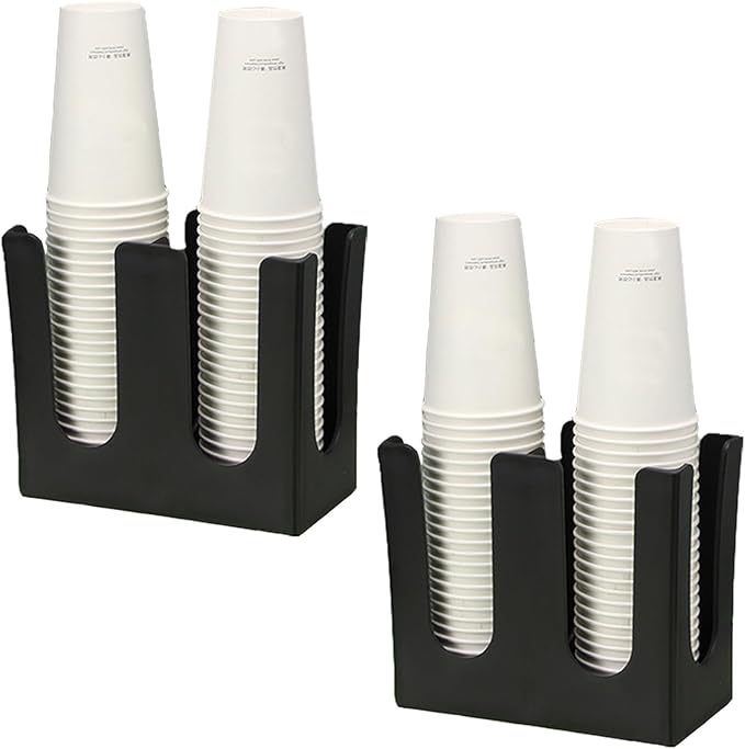 Tirifer 2 Pack Disposable Paper Cup Dispenser, 2 Compartment Coffee and Lid Storage Organizer Holder for Countertop Bar Restaurant Breakroom, Black