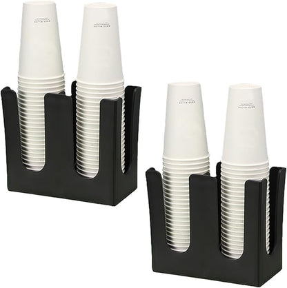 Tirifer 2 Pack Disposable Paper Cup Dispenser, 2 Compartment Coffee and Lid Storage Organizer Holder for Countertop Bar Restaurant Breakroom, Black