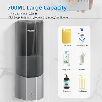 Automatic Soap Dispenser Wall Mount 700ml,Touchless Electric Sensor Liquid Gel Hand Sanitizer Dispenser Battery Operated for Office Home Kitchen Bathroom Hotel Restaurant Commercial (B-162-Sliver)