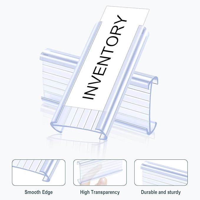 Lenink 100Pcs Wire Shelf Label Holders with 100Pcs Label Paper Inserts, Plastic Wire Rack Label Holder Compatible with Metro and Nexel 1-1/4in Shelves, Label Area 3in Lx1.25in H