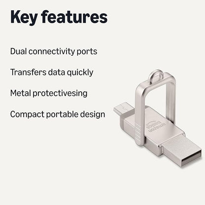 Amazon Basics USB Flash Drive, Thumb Drive Memory Stick with USB C and USB A Dual Ports, 512GB, Champagne Silver
