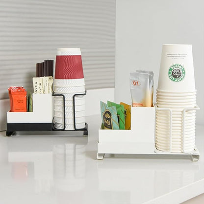 Bathroom Cup Dispenser, Disposable Coffee Cup Dispenser Cup Storage Organizer for Coffee Office/Party/Home Countertop Use (White with Box)