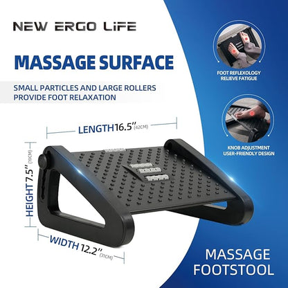 Ergo Life Adjustable Footrest Under Desk, Comfort Foot Stool at Work, 6-Position Multi-angle Adjustable Foot Pedal, Ergonomic Posture Support, Office and Home (Black)