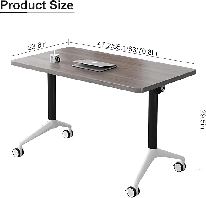 Conference Room Table, Folding Conference Table with Flip-Top Design, Mobile Seminars Dynamic Meetings Training Tables for Offices, Classrooms, and Meeting Room (8, grey1915, 70.8in)