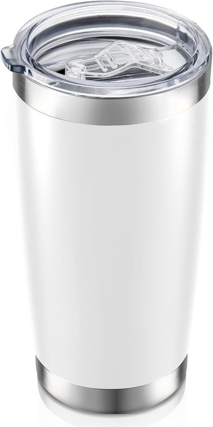 20 oz Tumbler with Lid Stainless Steel Insulated Tumblers Double Wall Vacuum Coffee Mug Powder Coated Tumbler Cups for Cold and Hot Drinks, White, 1 pack