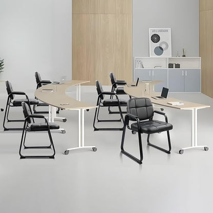 CLATINA Waiting Room Guest Chair with Bonded Leather Padded Arm Rest for Office Reception and Conference Desk Black with Sled Base 6 Pack