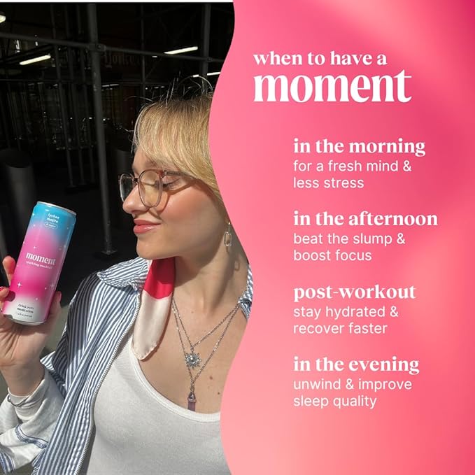 Moment Mocktails Non Alcoholic Drinks (Shark Tank) | SPARKLING Classics Adaptogen Drink | L-Theanine & Ashwagandha for Calm & Clarity | 0 Added Sugar 0 Caffeine | 24-pack