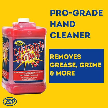 Zep Cherry Bomb Industrial Hand Cleaner Gel with Pumice - 1 Gallon (Case of 4) - 1049525 - Heavy-Duty Shop Grade Formula, Four Pumps Included