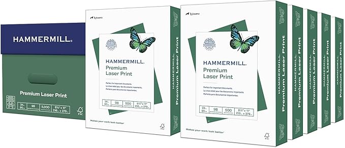 Hammermill Printer Paper, Premium Laser Print 24 lb, 8.5 x 11-10 Ream (5000 Sheets) - 98 Bright, Made in the USA, 104604C