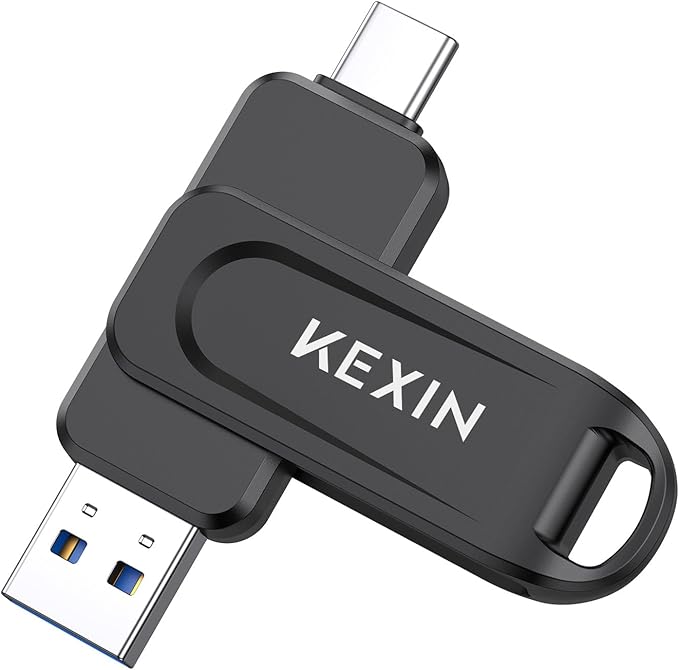 KEXIN 128GB USB C Flash Drive Dual Thumb Drive 100MB/s Swivel USB-A & Type-C USB Drive 3.0 Memory Stick for Smartphone Tablet iPhone 15/16 Car Game Console, 128GB Black