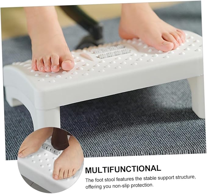 Portable White Footstool for Office and Home Stable Non-Slip Foot Rest Stool with Ergonomic Support Angle for Stress Relief Legs Feet Knees and Ankles Suitable for Desk and Piano