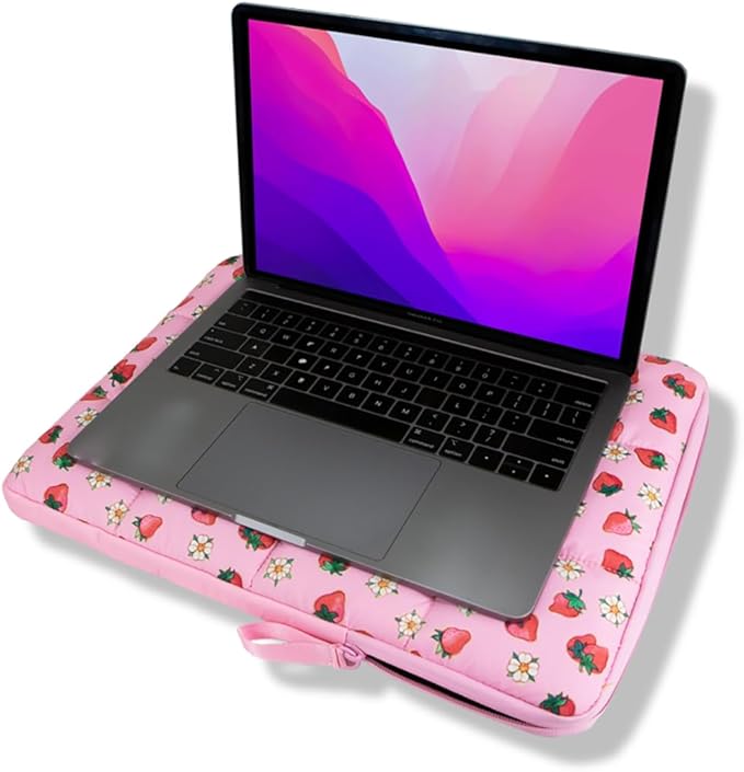 Sonix | Puffy Laptop Sleeve | 15-16 Inch, Quilted Pillow Puffer Laptop Carrying Case, Computer Sleeve | Strawberry Shortcake Vintage
