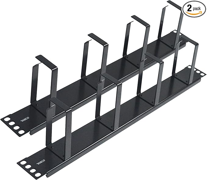 RIVECO 2PCS 1U Cable Management for Rack & Server Cabinet, Network Cord Wire Managing 19” Rack Mount 4 D-Rings Large Capacity