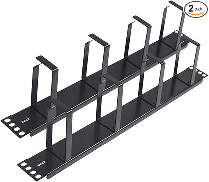 RIVECO 2PCS 1U Cable Management for Rack & Server Cabinet, Network Cord Wire Managing 19” Rack Mount 4 D-Rings Large Capacity