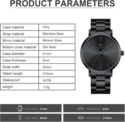 GOLDEN HOUR Men's Watches Slim Minimalist Runway Plated Stainless Steel Quartz Analog Watch