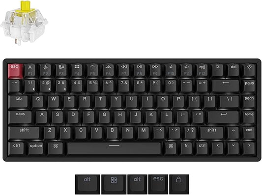 Keychron K2 75% Layout QMK Wireless and Wired Options Mechanical Keyboard Super Banana Switch, Paired with Shine-Through Double-Shot PBT Keycaps for Mac Windows-Version 3