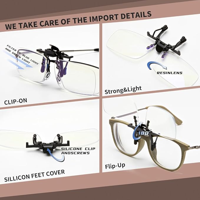 Multifocal Reading Glasses Clip On and Flip Up Blue Light Blocking Progressive Multifocal Reader for Unisex