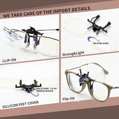 Multifocal Reading Glasses Clip On and Flip Up Blue Light Blocking Progressive Multifocal Reader for Unisex