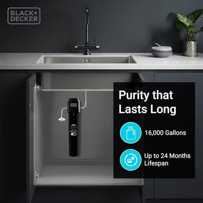 BLACK+DECKER Undersink Water Filter 15’’ | 2 Years | Reduces CHLORAMINE, Chlorine,Lead, PFAS, Bad Taste, Odor | Under Counter Water Filter Direct Connect to Kitchen Faucet | NSF/ANSI 42 Certified