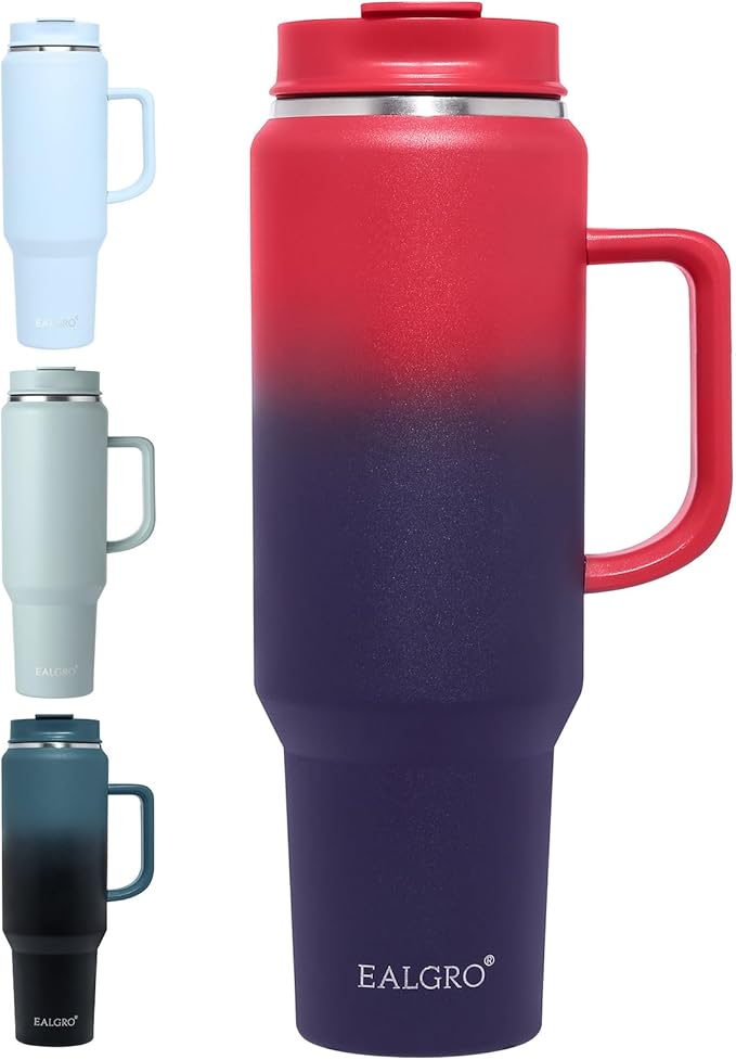 50 oz Tumbler with Handle, Insulated Tumblers with Lid and Straw, Large Metal Sports Water Bottle Jug, Thermal Stainless Steel Travel Coffee Mug Cup, Dark Rainbow