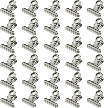 HAHIYO 0.87inch Silver Bulldog Clips Metal File Hinge Binder Clips Clamps Save Space Strong Spring Jaws Rock Solid Grip Book Lay Flat Deburred Edge for Hang Photos Wall Grid Dog Food 30PCS