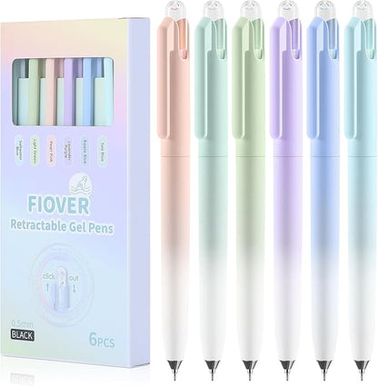 FIOVER Gel Pens, 6 Pack 0.5mm Drift Bottle Retractable Fine Point Smooth Writing Black Ink Pens, Quick Dry No Smear, Aesthetics Cute Office School Supplies Gifts for Women (6PCS Black Ink)