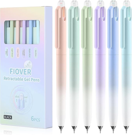 FIOVER Gel Pens, 6 Pack 0.5mm Drift Bottle Retractable Fine Point Smooth Writing Black Ink Pens, Quick Dry No Smear, Aesthetics Cute Office School Supplies Gifts for Women (6PCS Black Ink)