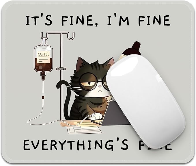 Square Mouse Pad with Stitched Edge, Premium Mousepad Washable Cloth. Computer Mouse Pad with Non-Slip Rubber Base, Mouse Pads for Computers Laptop Mouse 9.25x7.75x0.12 inch-Overworked Kitty
