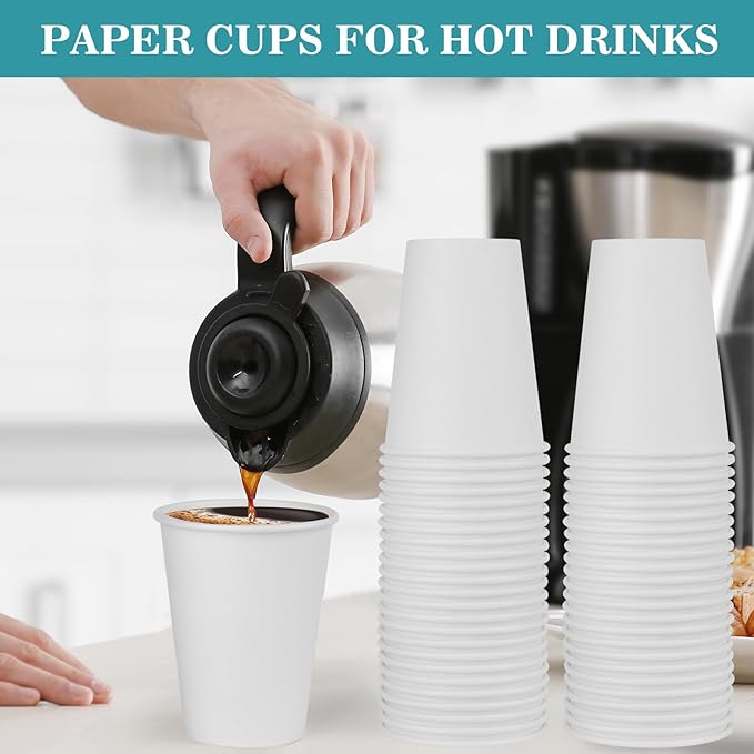 Coffee Cups - 1000 Pack Paper Cups 10 oz, Disposable Paper Coffee Cup for Hot and Cold Drink, White Paper Coffe Cup, Hot Cups Bulk for Office, Party, Home, Travel, Cafes, Bathroom