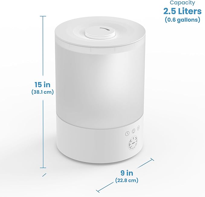Everlasting Comfort 2.5L Top Fill Humidifiers for Bedroom, 2.5L - Quiet Easy to Fill & Clean, 24HR Runtime, Night Lights, Timer, Ultrasonic Cool Mist Humidifier, Auto Shut-Off, Essential Oil Diffuser