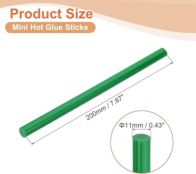 uxcell 8 Pcs Mini Hot Glue Sticks, 0.43" Dia x 7.87" Long EVA Glue Gun Sticks, Dark Green Mini Hot Melt Glue Sticks for DIY Craft Sticky Projects